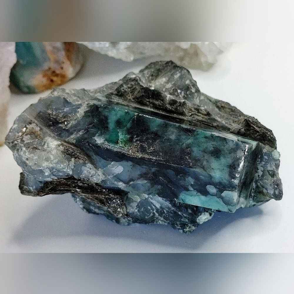 Polished Emerald in Rough Mica Matrix